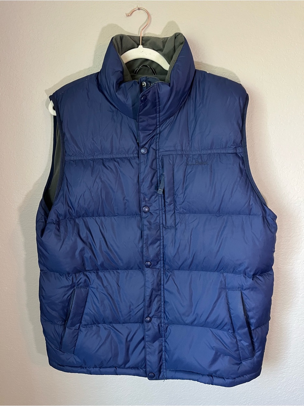 L.L Bean Goose Down Puffer Vest Blue Men's Large Tall LT Snap Zip Winter Outdoor